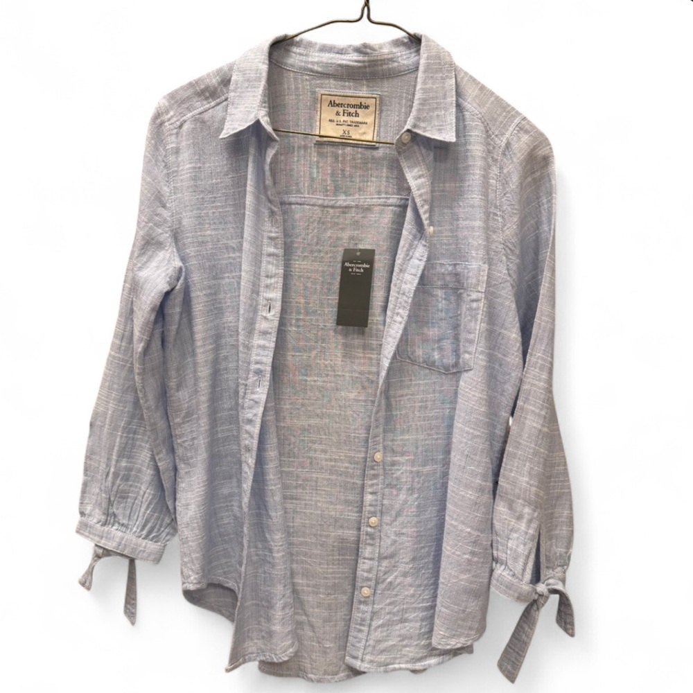 Abercrombie & Fitch blue button up shirt with tie sleeves
